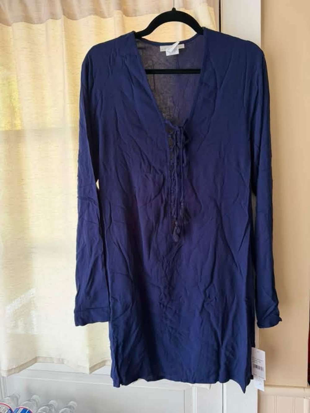 BNWT LA BLANCA Navy Blue Long Sleeve Lace-Up Tunic COVER UP